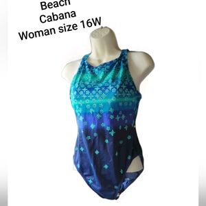 3/$25 ~ Beach Cabana Swimsuit Blue & Navy Colors Size 16W Built In Bra